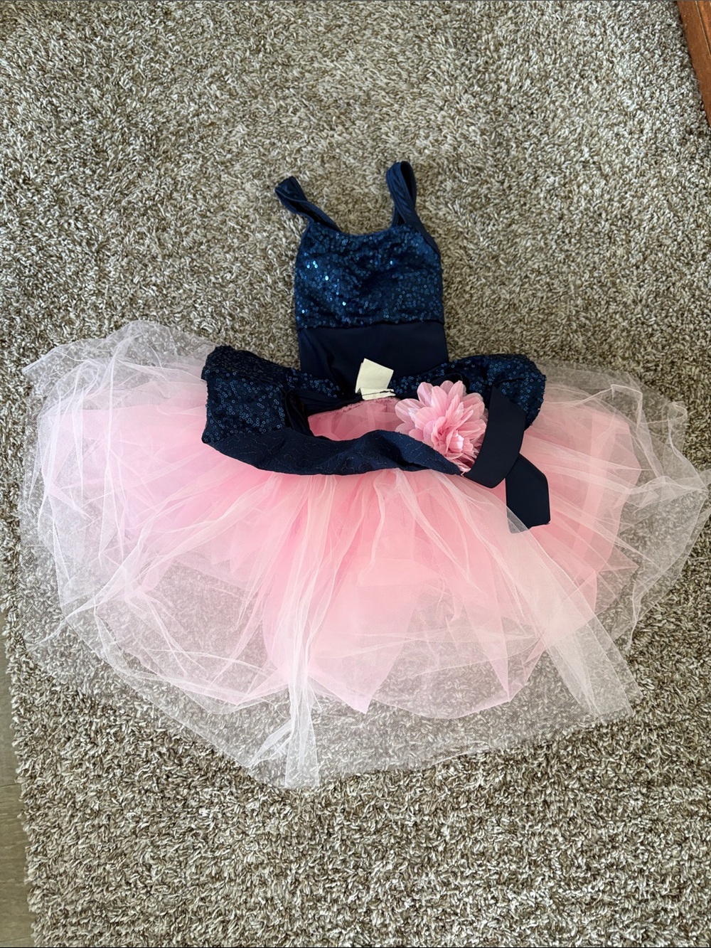Girls Navy Sequin & Pink Tulle Ballet Costume